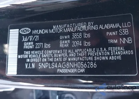 2022 Hyundai Elantra Sel z USA, uszkodzony, nr VIN 5NPLS4AG8NH056286